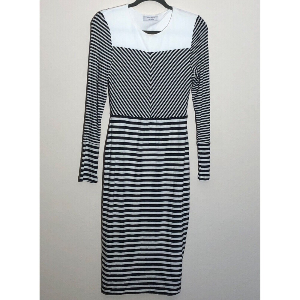 Bailey 44 Black and White Striped Long Sleeve Dress